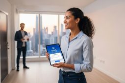 Uma mulher grávida, vestindo um roupão de exame branco, está de pé em um consultório médico. Ela segura os próprios braços com uma expressão de leve preocupação ou expectativa. Ao fundo, uma maca de exame com papel protetor estendido, uma pia com produtos de higienização e iluminação clínica suave. A imagem retrata a vulnerabilidade e a importância do acompanhamento pré-natal.